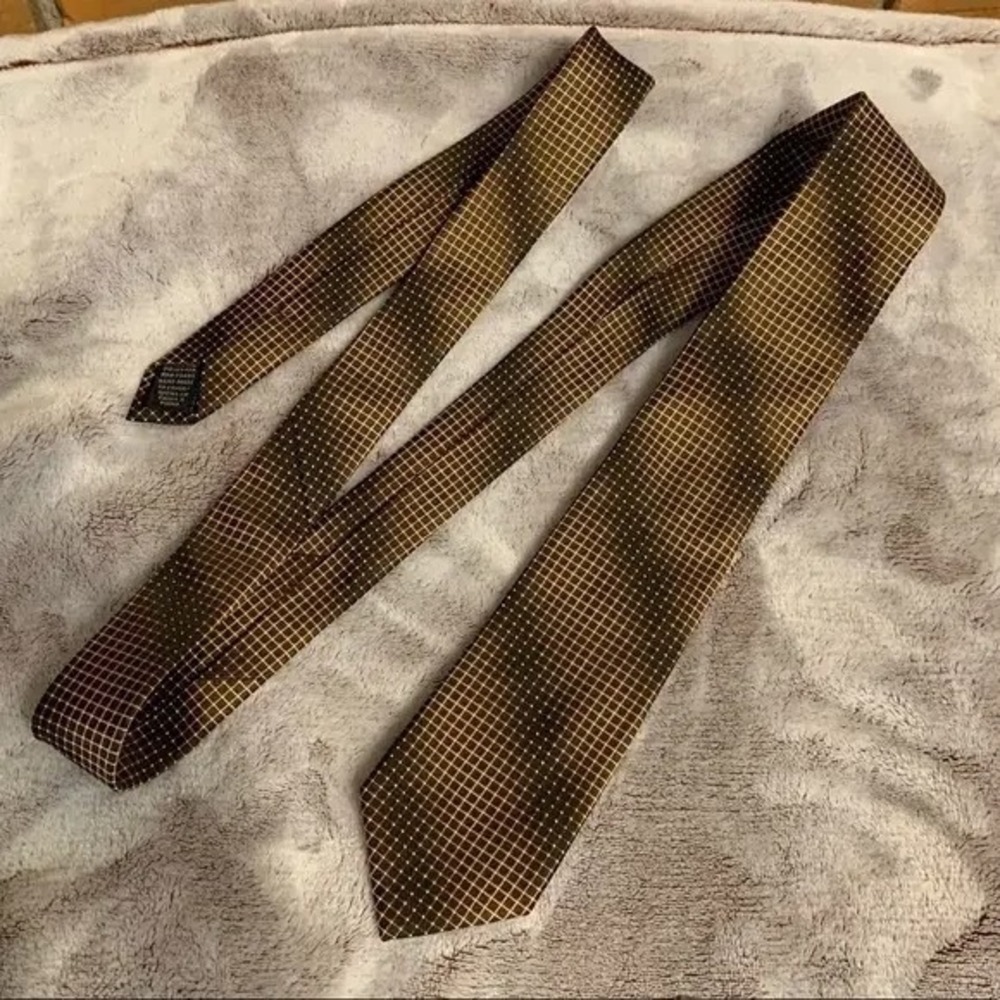J.Ferrar Brown Grid Pattern Necktie - Men's Business Career Fashion Geometric